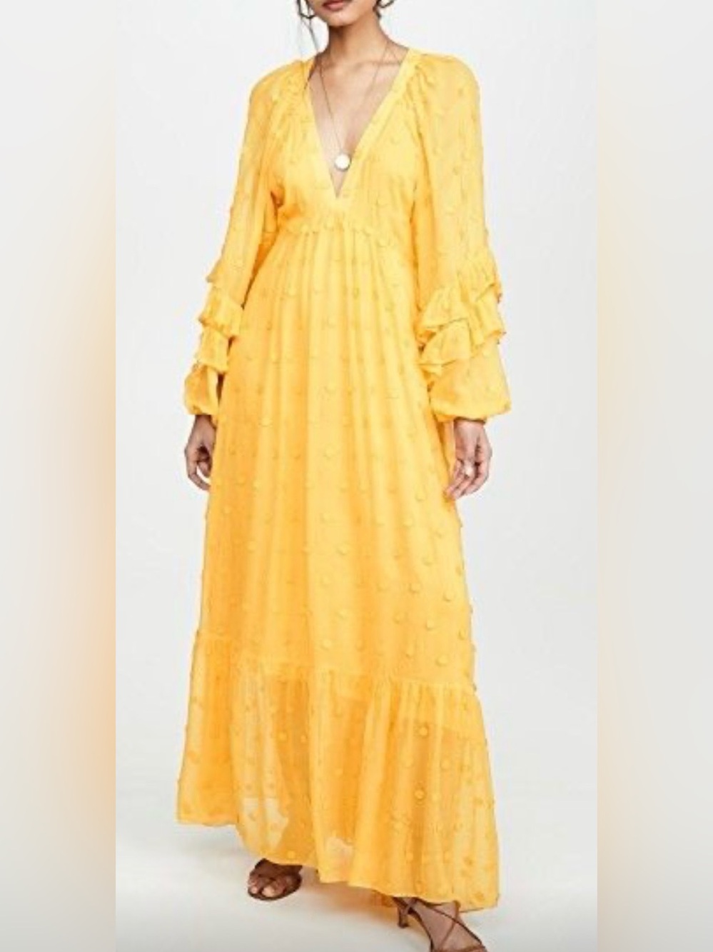 FARM Rio Yellow Long Sleeve Maxi Dress